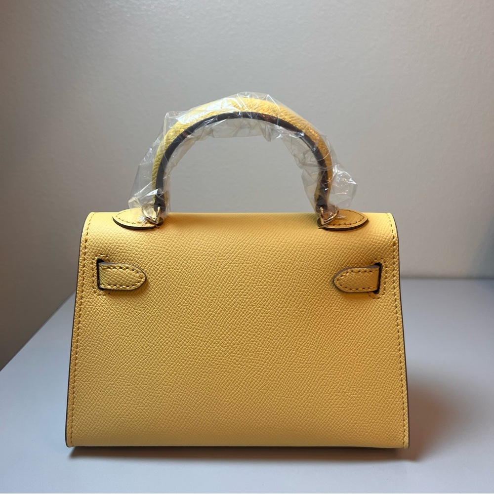 Yellow Structured Leather Top-Handle Shoulder Bag - Picture 12 of 14